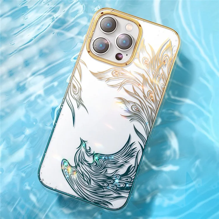 Kingxbar Phoenix -serie Für Iphone 14 Pro Strasson Dekor Klare Rückdecke Laserschnitzer Elektroplieren Hartes PC Schockdes Telefongehäuse - Neues Leben