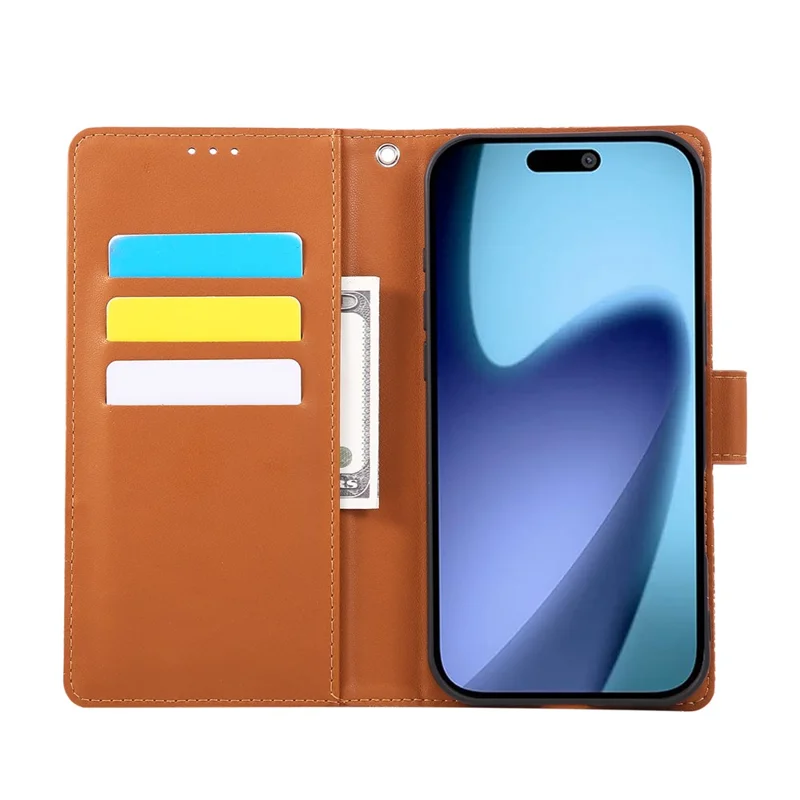 Für iPhone 17 Air Case Rosen-Blumen PU-Leder Geldbörsen-Handyhülle mit 3 Kartenfächern / Handschlaufe - Braun