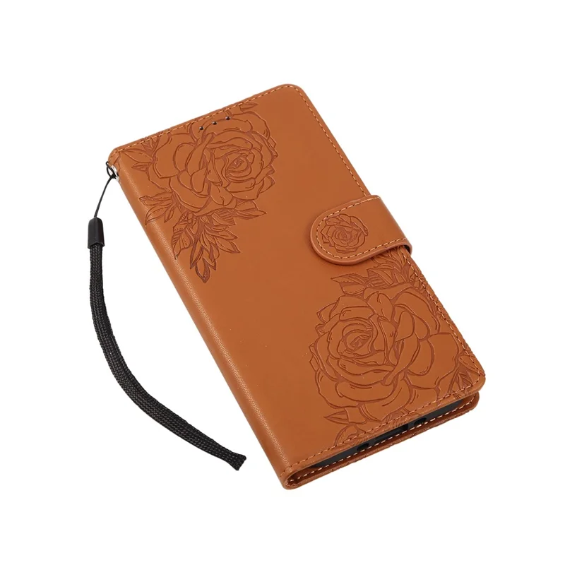Für iPhone 17 Air Case Rosen-Blumen PU-Leder Geldbörsen-Handyhülle mit 3 Kartenfächern / Handschlaufe - Braun