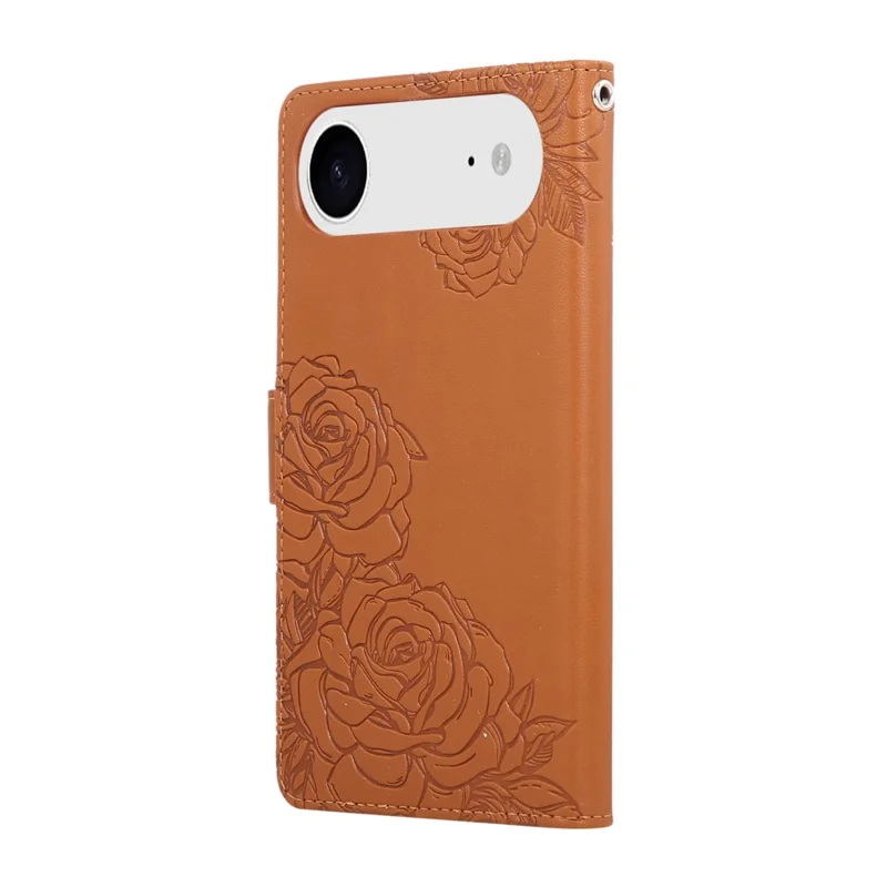 Für iPhone 17 Air Case Rosen-Blumen PU-Leder Geldbörsen-Handyhülle mit 3 Kartenfächern / Handschlaufe - Braun