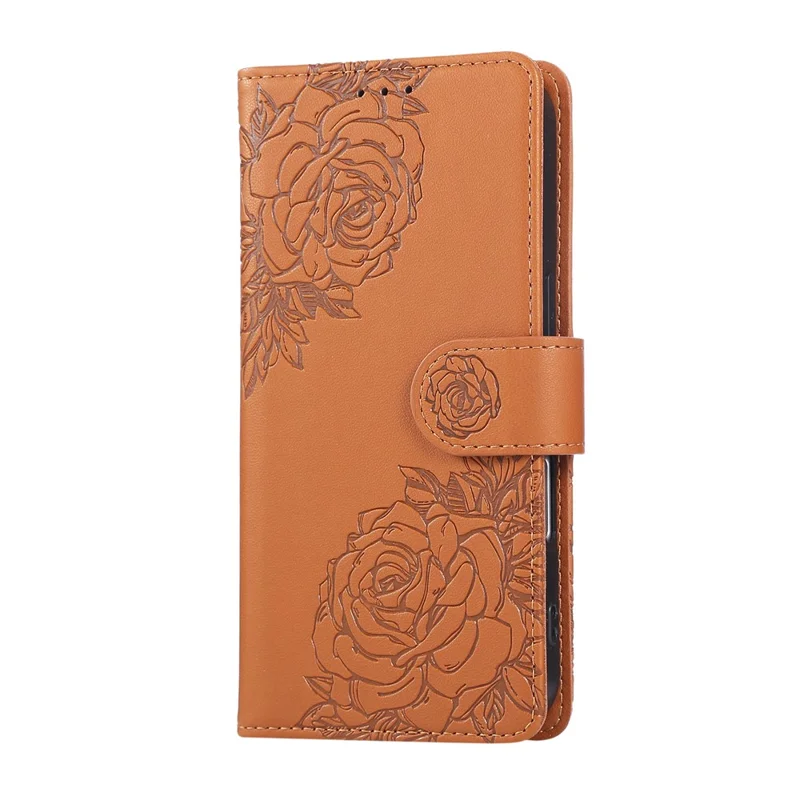 Capa para iPhone 17 com Flor Rosa em Couro PU com Carteira, 3 Compartimentos para Cartão / Alça de Pulso - Marrom
