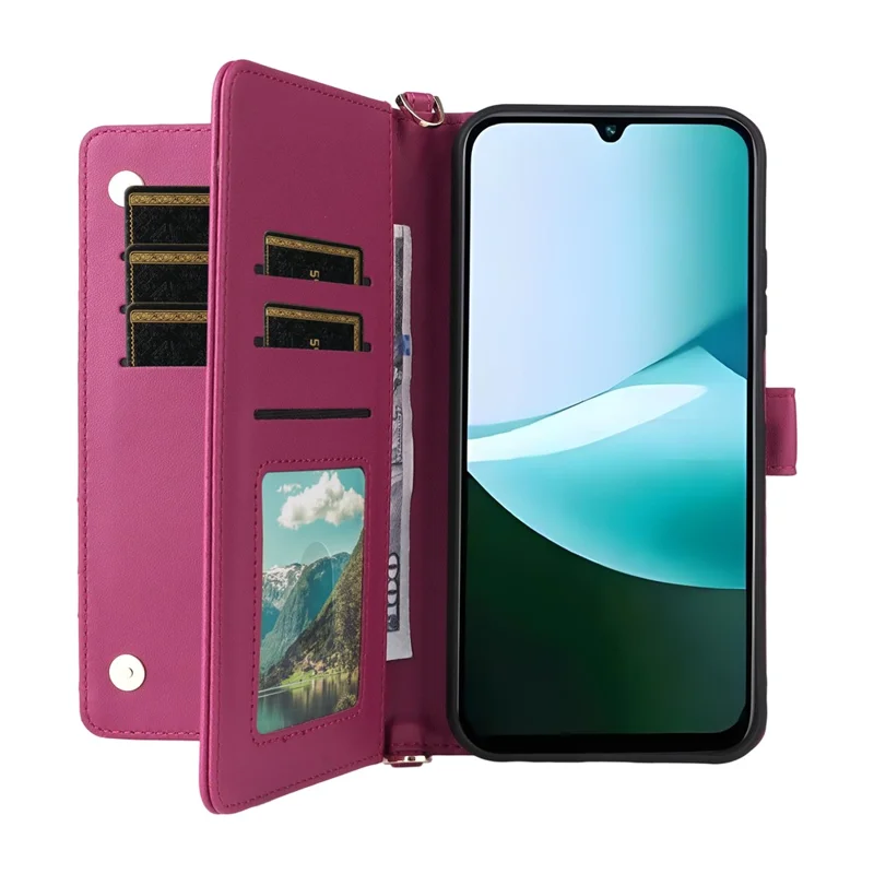 Для Xiaomi Redmi 15C 4G (171 мм) Чехол с плечевым / наручным ремешком Кожаный чехол для телефона Стенд Кошелек - Роза