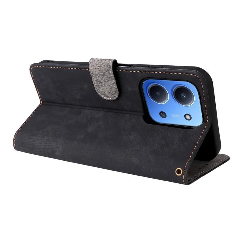 Funda tipo cartera para Xiaomi Redmi 15C 4G (171mm) con bloqueo RFID, cubierta de cuero PU para teléfono con soporte y correa - Negro