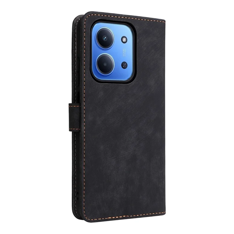 Funda tipo cartera para Xiaomi Redmi 15C 4G (171mm) con bloqueo RFID, cubierta de cuero PU para teléfono con soporte y correa - Negro