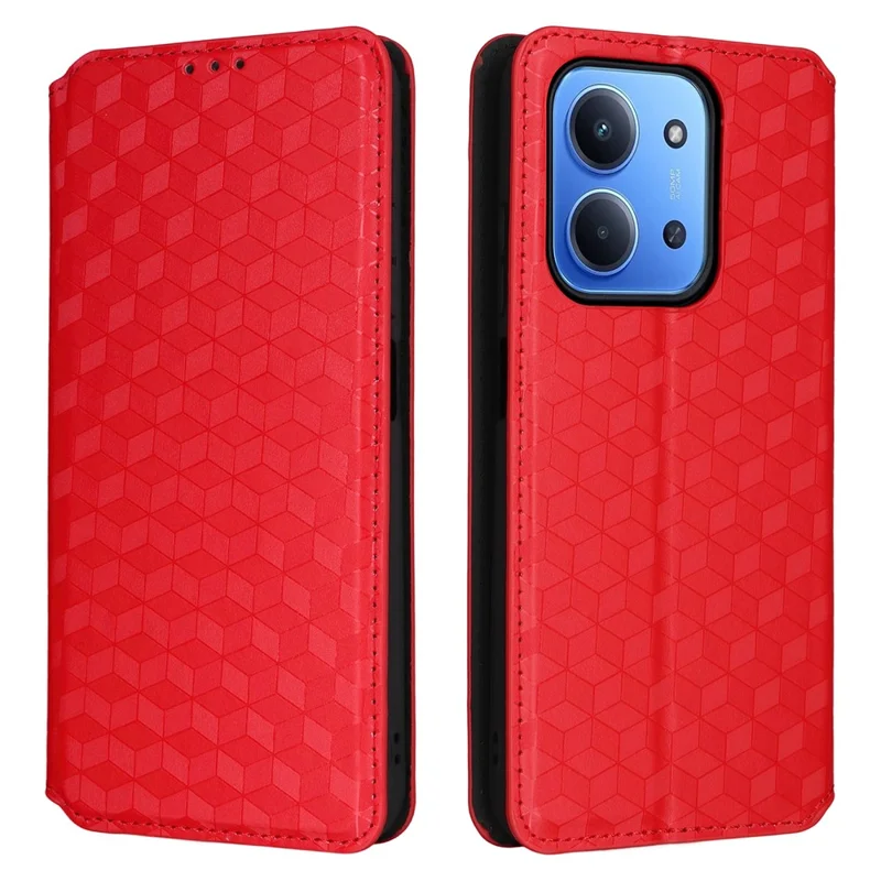 Pour Xiaomi Redmi 15C 4G (171mm) Étui Portefeuille en Cuir Imprimé Losange - Rouge