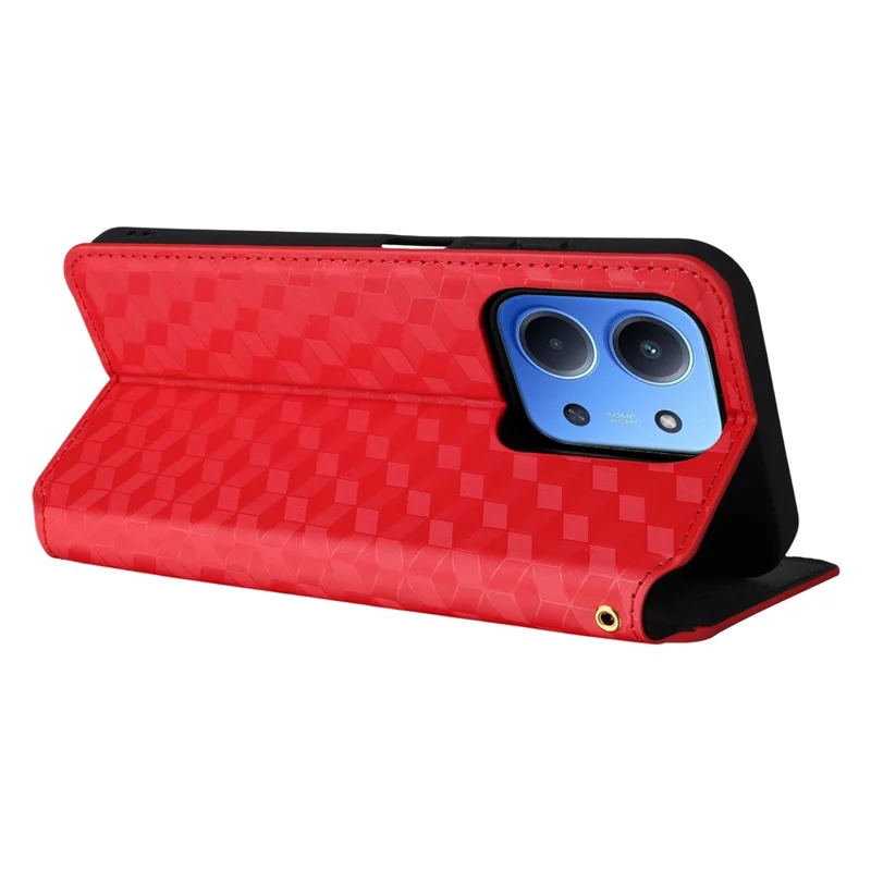 Pour Xiaomi Redmi 15C 4G (171mm) Étui Portefeuille en Cuir Imprimé Losange - Rouge