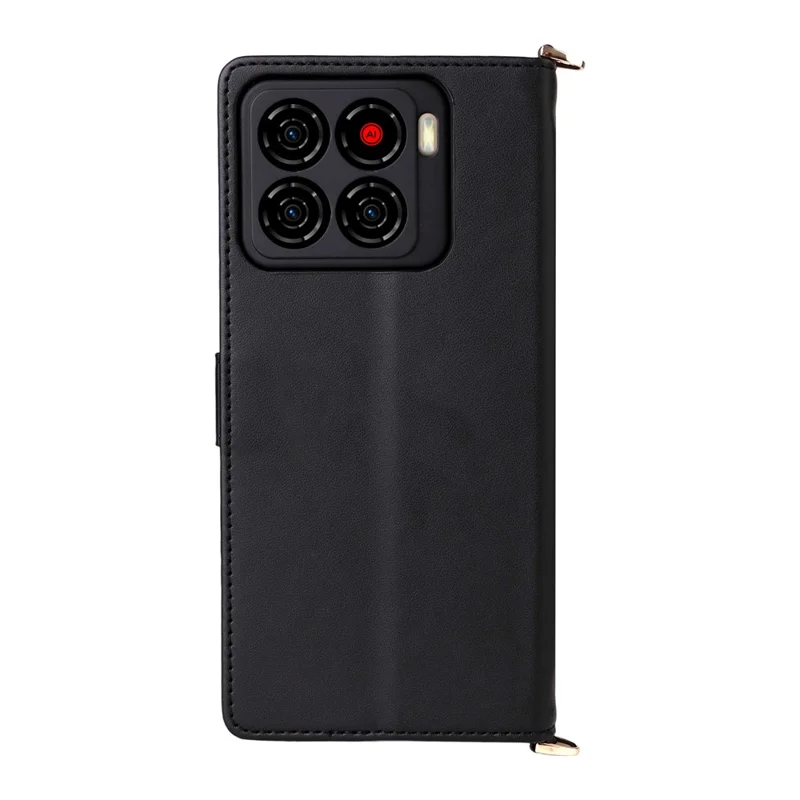 For ZTE Blade A56 Case with Shoulder / Wrist Strap Leather Phone Cover Stand Wallet - Black