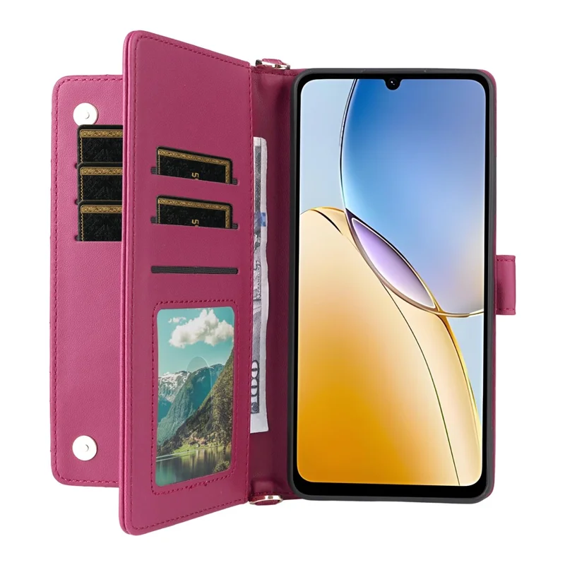 For ZTE Blade A56 Case with Shoulder / Wrist Strap Leather Phone Cover Stand Wallet - Rose