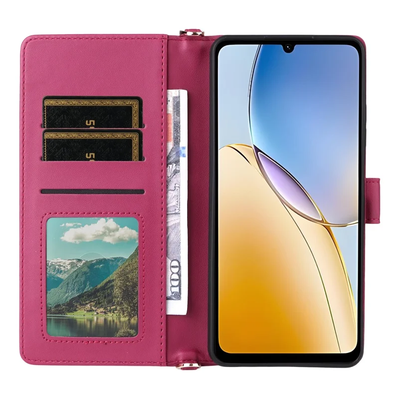 For ZTE Blade A56 Case with Shoulder / Wrist Strap Leather Phone Cover Stand Wallet - Rose