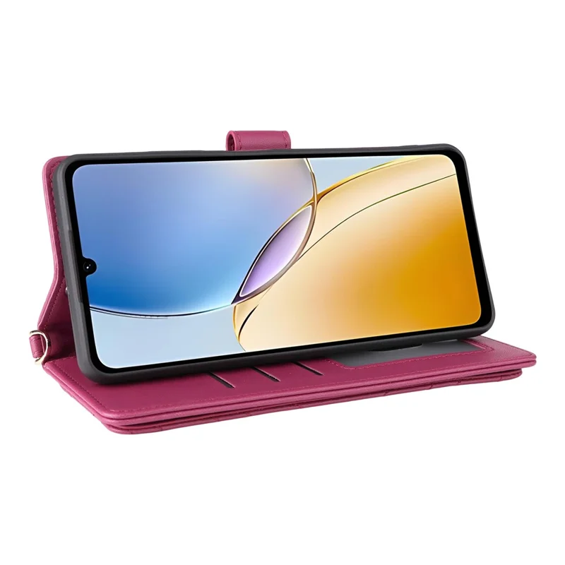 For ZTE Blade A56 Case with Shoulder / Wrist Strap Leather Phone Cover Stand Wallet - Rose