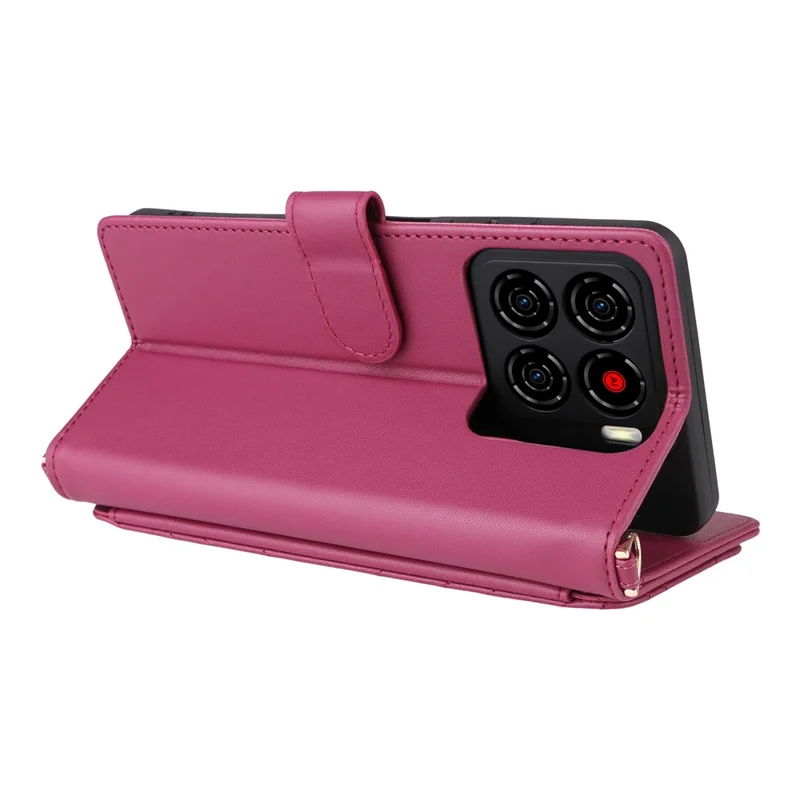 For ZTE Blade A56 Case with Shoulder / Wrist Strap Leather Phone Cover Stand Wallet - Rose