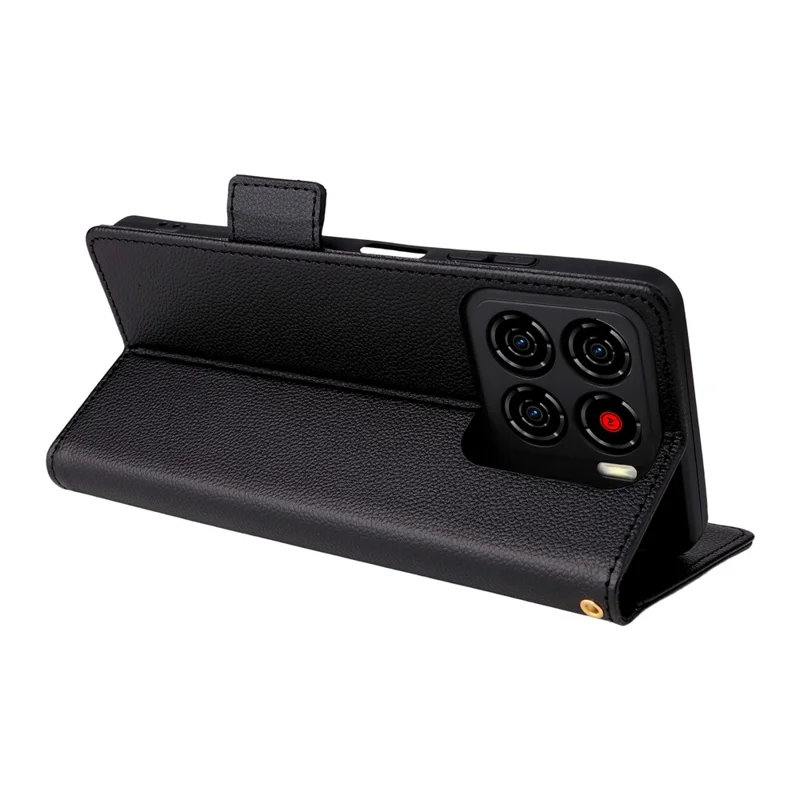 Cover per ZTE Blade A56 con Cinturino da Polso in Pelle PU Effetto Litchi - Nero