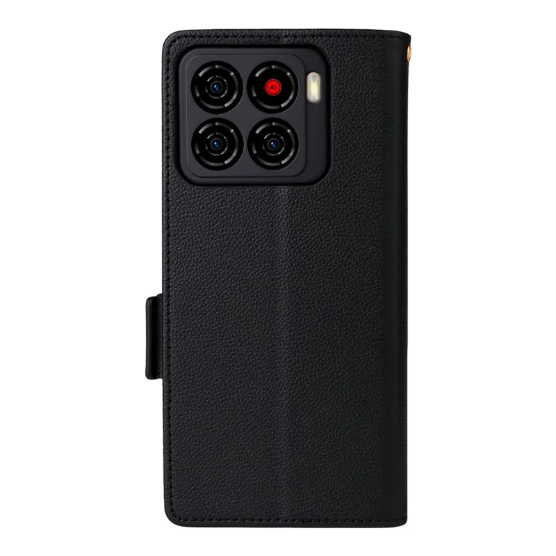 Cover per ZTE Blade A56 con Cinturino da Polso in Pelle PU Effetto Litchi - Nero