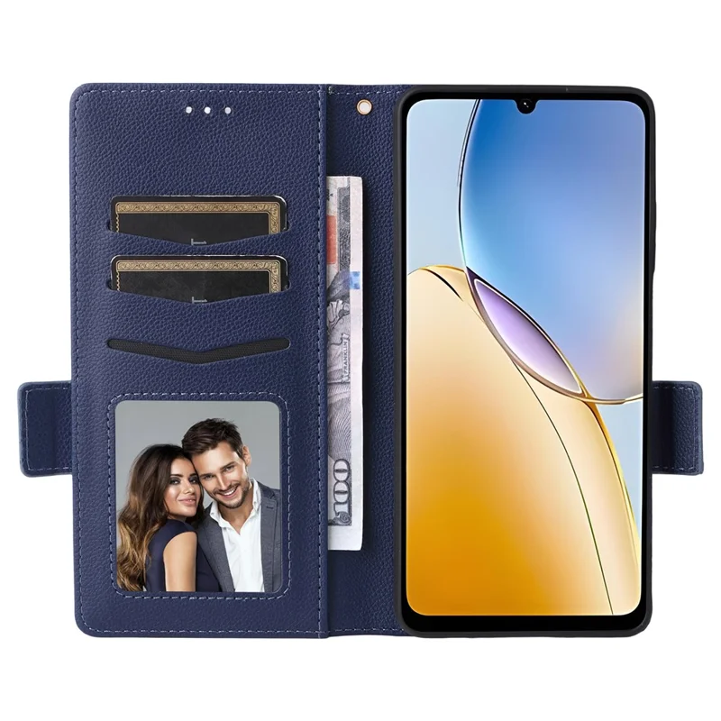 For ZTE Blade A56 Case with Wrist Strap Litchi Texture PU Leather Wallet Phone Cover - Dark Blue