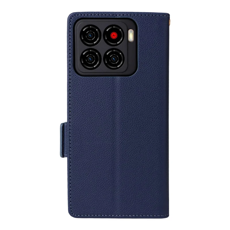 For ZTE Blade A56 Case with Wrist Strap Litchi Texture PU Leather Wallet Phone Cover - Dark Blue