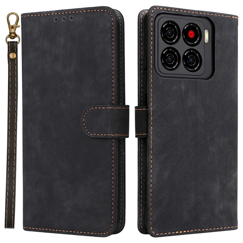 For ZTE Blade A56 Case Wallet RFID Blocking PU Leather Phone Cover Stand with Strap - Black