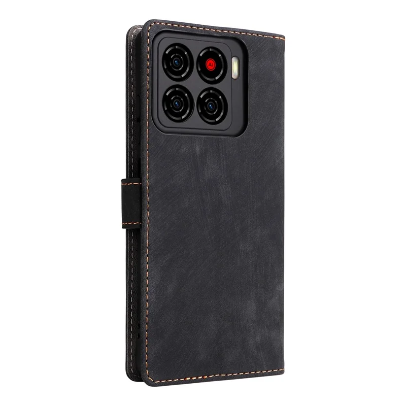 For ZTE Blade A56 Case Wallet RFID Blocking PU Leather Phone Cover Stand with Strap - Black