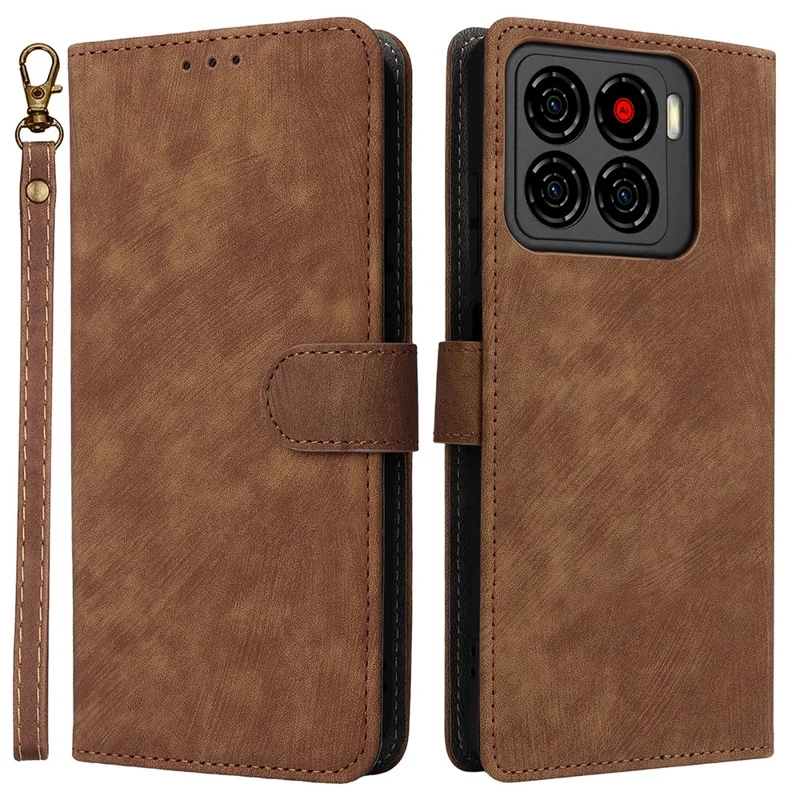 For ZTE Blade A56 Case Wallet RFID Blocking PU Leather Phone Cover Stand with Strap - Brown