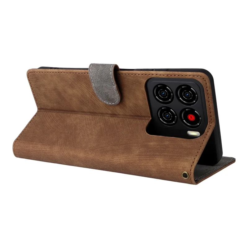 For ZTE Blade A56 Case Wallet RFID Blocking PU Leather Phone Cover Stand with Strap - Brown
