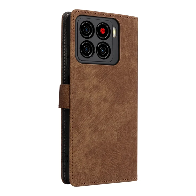 For ZTE Blade A56 Case Wallet RFID Blocking PU Leather Phone Cover Stand with Strap - Brown