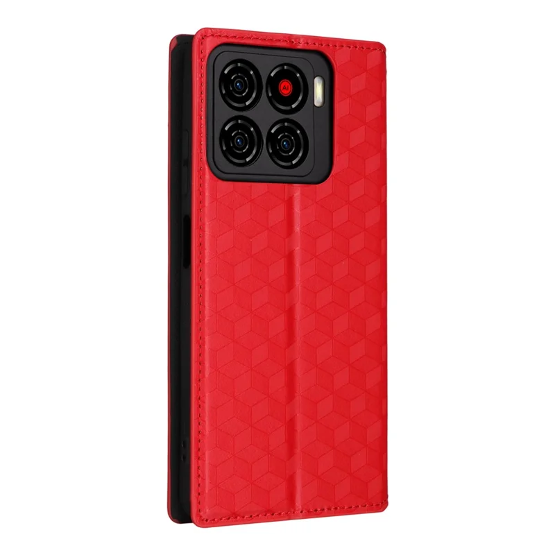 Capa Carteira para ZTE Blade A56 com Estampa de Losango em Couro - Vermelho