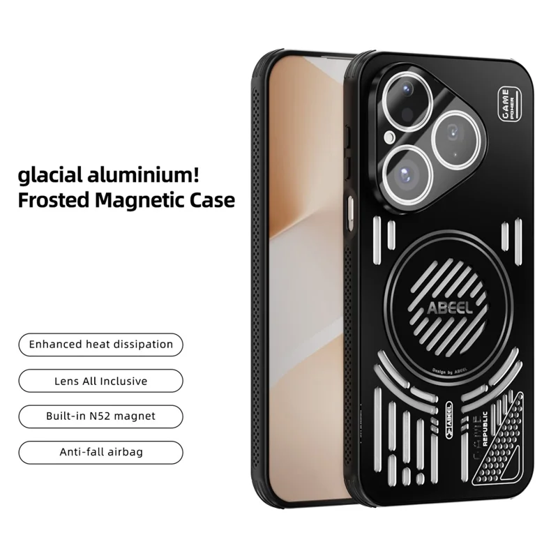 Capa ABEEL para Huawei Pura 80 com Suporte Magnético - Liga de Alumínio + PC + TPU com Dissipação de Calor - Preto
