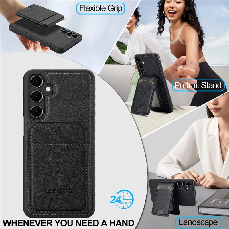LC.IMEEKE L3 For Samsung	Galaxy A17 5G Magnetic Case Detachable Card Holder Leather TPU Mobile Cover - Black