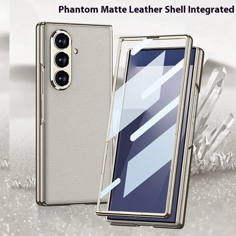 GKK For Samsung Galaxy Z Fold7 5G Case Electroplating PC + PU Leather Phone Cover with Screen Film - Carbon Fiber Texture