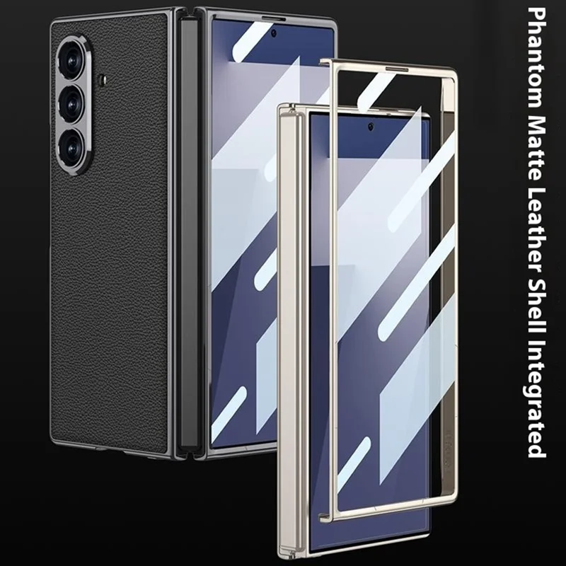 GKK For Samsung Galaxy Z Fold7 5G Case Electroplating PC + PU Leather Phone Cover with Screen Film - Carbon Fiber Texture