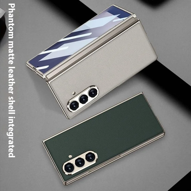 GKK For Samsung Galaxy Z Fold7 5G Case Electroplating PC + PU Leather Phone Cover with Screen Film - Carbon Fiber Texture