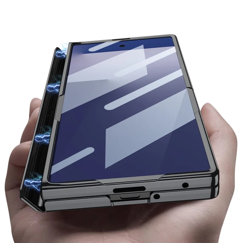 GKK para Samsung Galaxy Z Fold7 5G Funda con Protección de Bisagra PC + Cristal Templado con Soporte - Negro