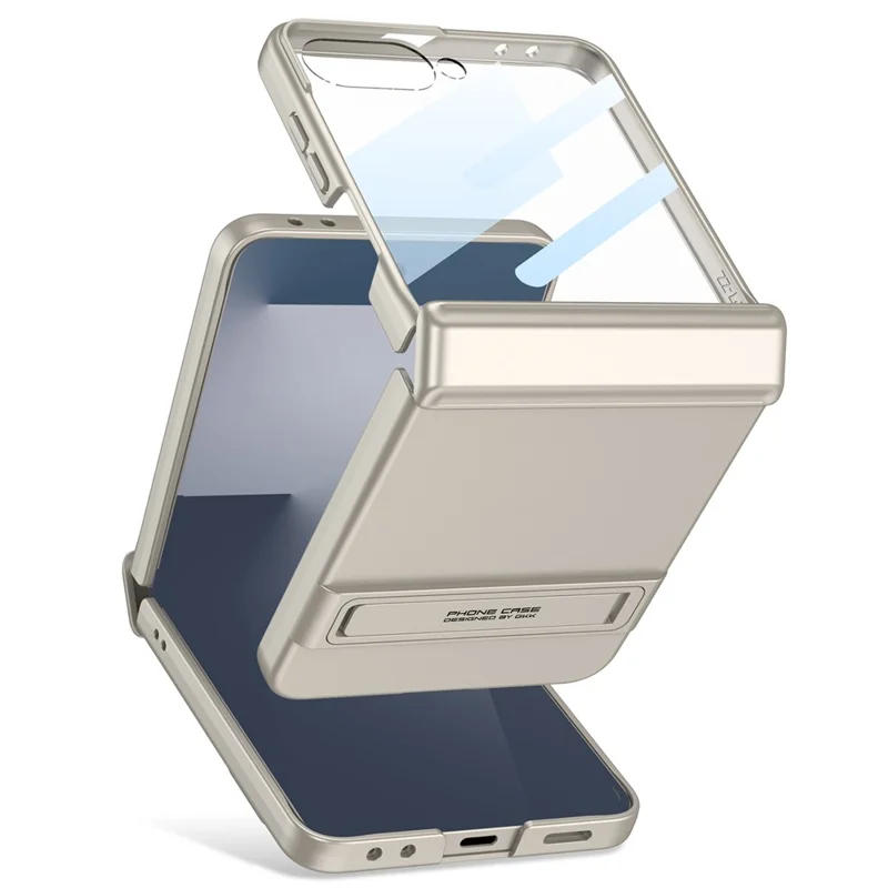 GKK Для Samsung Galaxy Z Flip7 5G Чехол со Складной Подставкой Магнитный Шарнирный Защитный Чехол из ПК + Закаленное Стекло - Титановый Серый