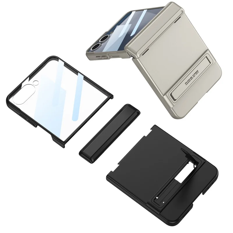 GKK Для Samsung Galaxy Z Flip7 5G Чехол со Складной Подставкой Магнитный Шарнирный Защитный Чехол из ПК + Закаленное Стекло - Титановый Серый