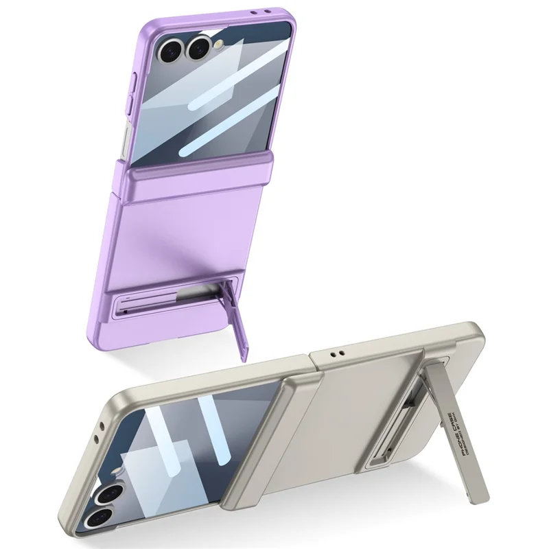 GKK Для Samsung Galaxy Z Flip7 5G Чехол со Складной Подставкой Магнитный Шарнирный Защитный Чехол из ПК + Закаленное Стекло - Титановый Серый