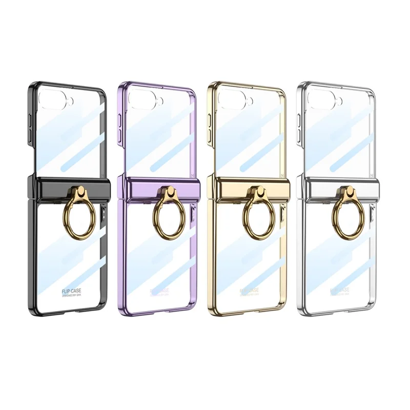 GKK Pour Samsung Galaxy Z Flip7 5G Étui avec Béquille Protection de Charnière Magnétique PC + Verre Trempé Coque de Téléphone - Or Champagne