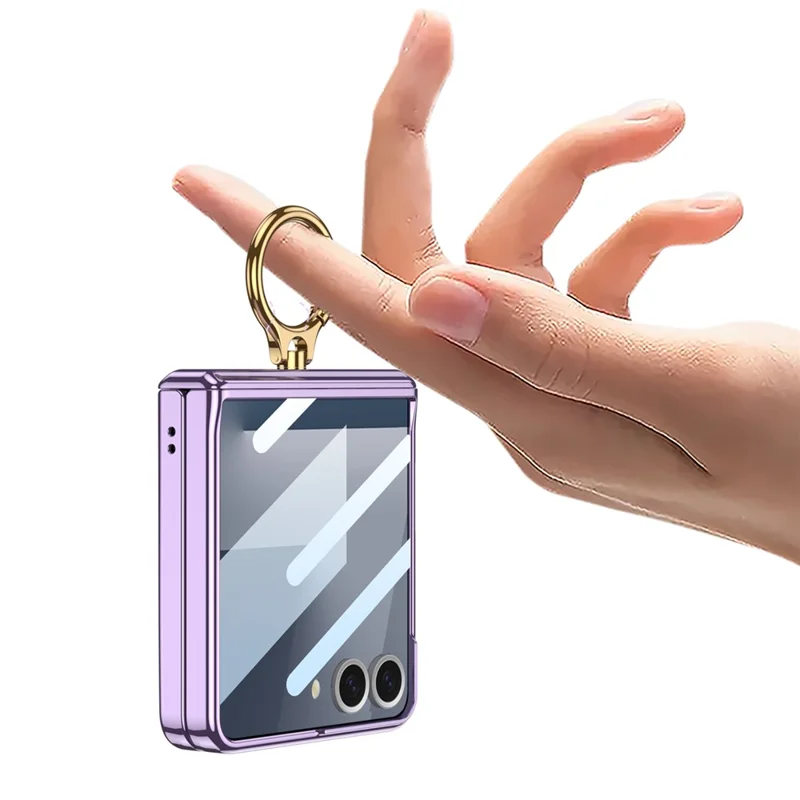 GKK Pour Samsung Galaxy Z Flip7 5G Étui avec Béquille Protection de Charnière Magnétique PC + Verre Trempé Coque de Téléphone - Or Champagne