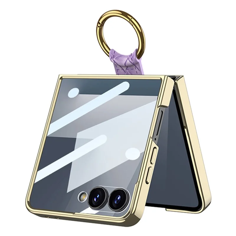 GKK Per Samsung Galaxy Z Flip7 5G Cover con Anello Supporto, Motivo Intrecciato in Pelle PU, con Pellicola per Schermo Piccolo - Viola