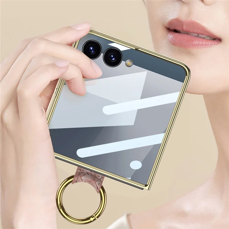 GKK Per Samsung Galaxy Z Flip7 5G Cover con Anello Supporto, Motivo Intrecciato in Pelle PU, con Pellicola per Schermo Piccolo - Viola