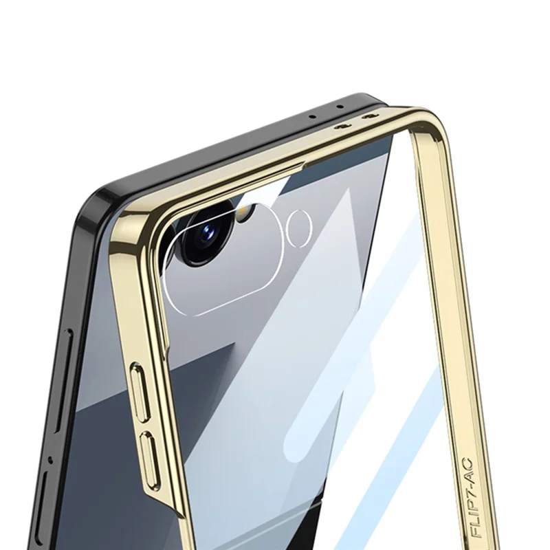 GKK For Samsung Galaxy Z Flip7 5G Case Ring Kickstand PU Leather + PC Phone Cover with Small Screen Film / Shoulder Strap - Coffee