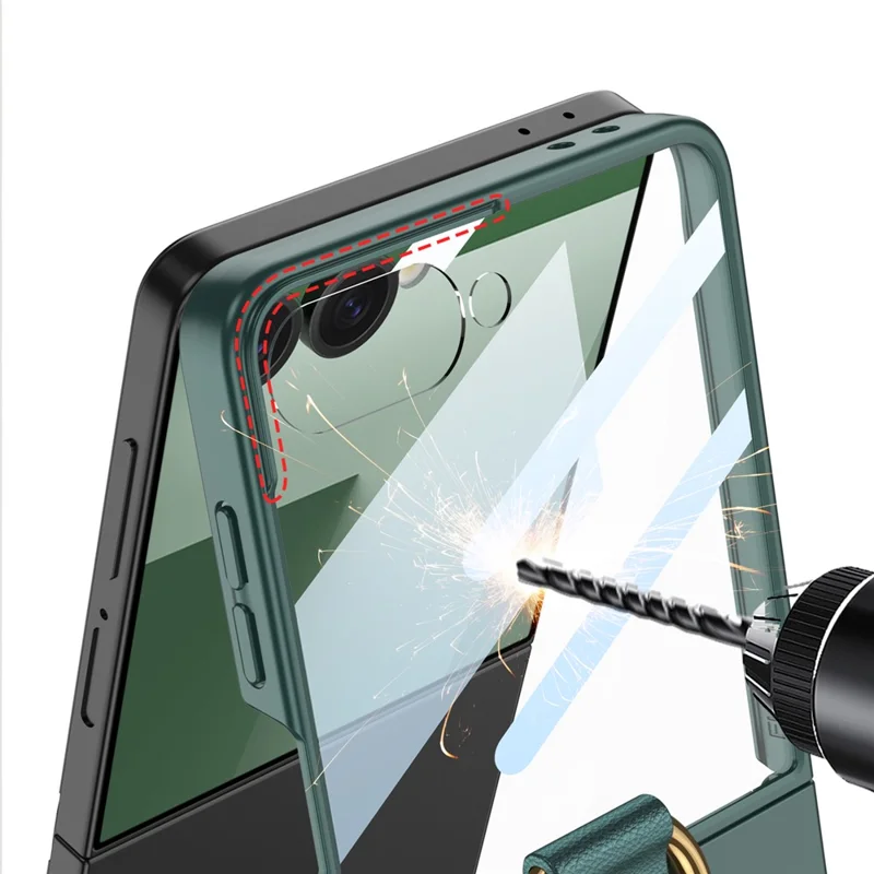 GKK For Samsung Galaxy Z Flip7 5G Case with Ring Holder Metal Plate PC + Tempered Glass Phone Cover - Purple