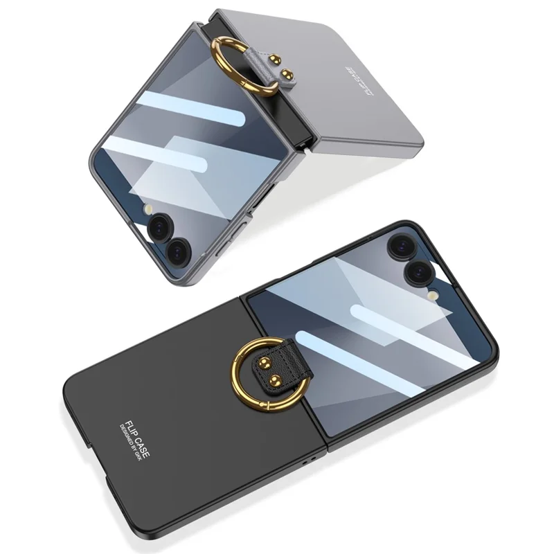 GKK For Samsung Galaxy Z Flip7 5G Case with Ring Holder Metal Plate PC + Tempered Glass Phone Cover - Purple