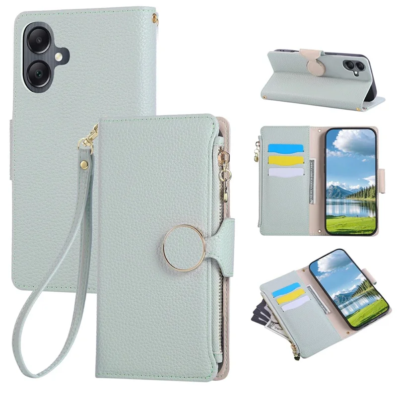 Til Samsung Galaxy A05 4G Taske Med Låsebøjle Punge Læder Telefonbeskytning Med Håndbøjle - Cyan