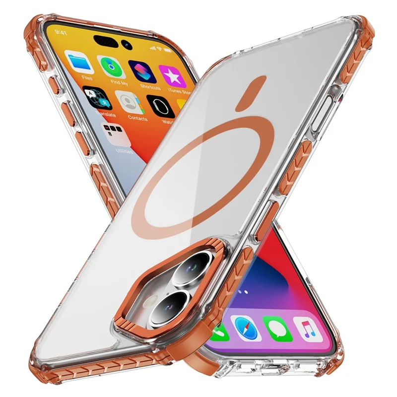 Funda para iPhone 16 Transparente con Airbag TPU + PC Compatible con MagSafe - Naranja