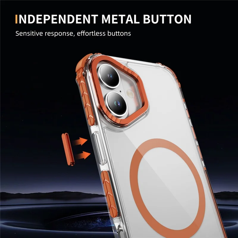 Funda para iPhone 16 Transparente con Airbag TPU + PC Compatible con MagSafe - Naranja