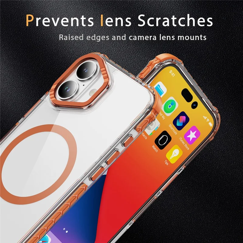 Funda para iPhone 16 Transparente con Airbag TPU + PC Compatible con MagSafe - Naranja