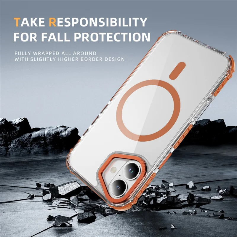 Funda para iPhone 16 Transparente con Airbag TPU + PC Compatible con MagSafe - Naranja