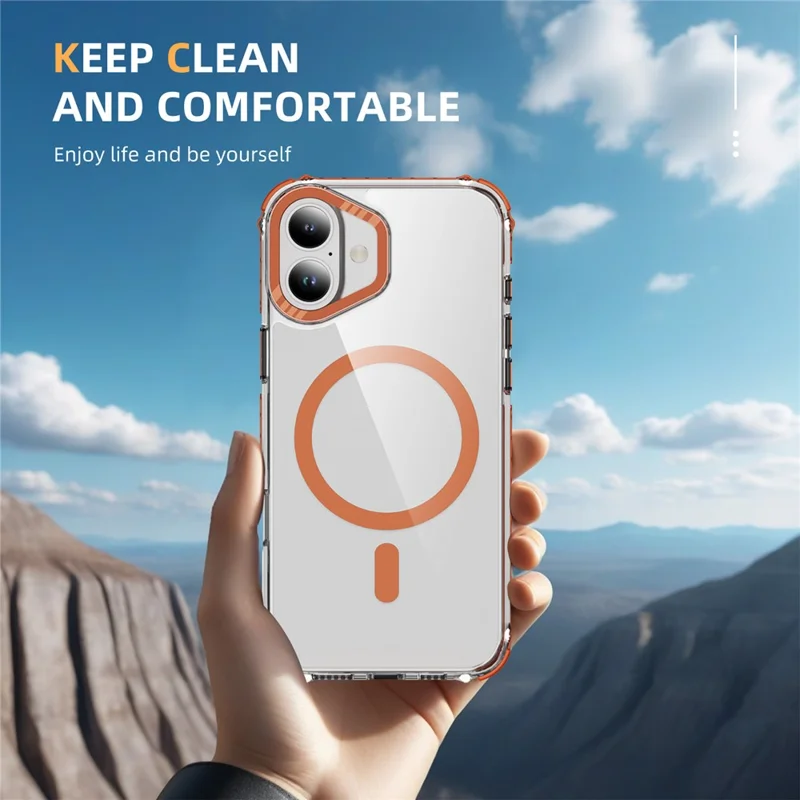 Funda para iPhone 16 Transparente con Airbag TPU + PC Compatible con MagSafe - Naranja