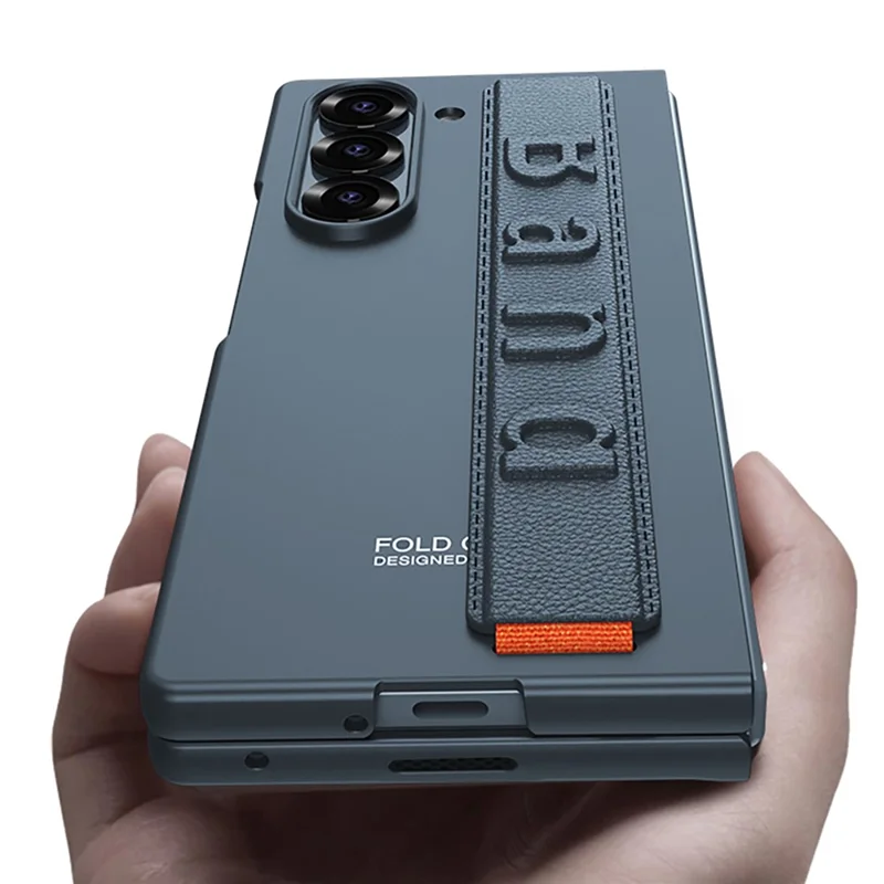 GKK For Samsung Galaxy Z Fold7 5G Case Wristband Large Lens Hole PC Phone Cover with Front Screen Film - Carbon Fiber Texture