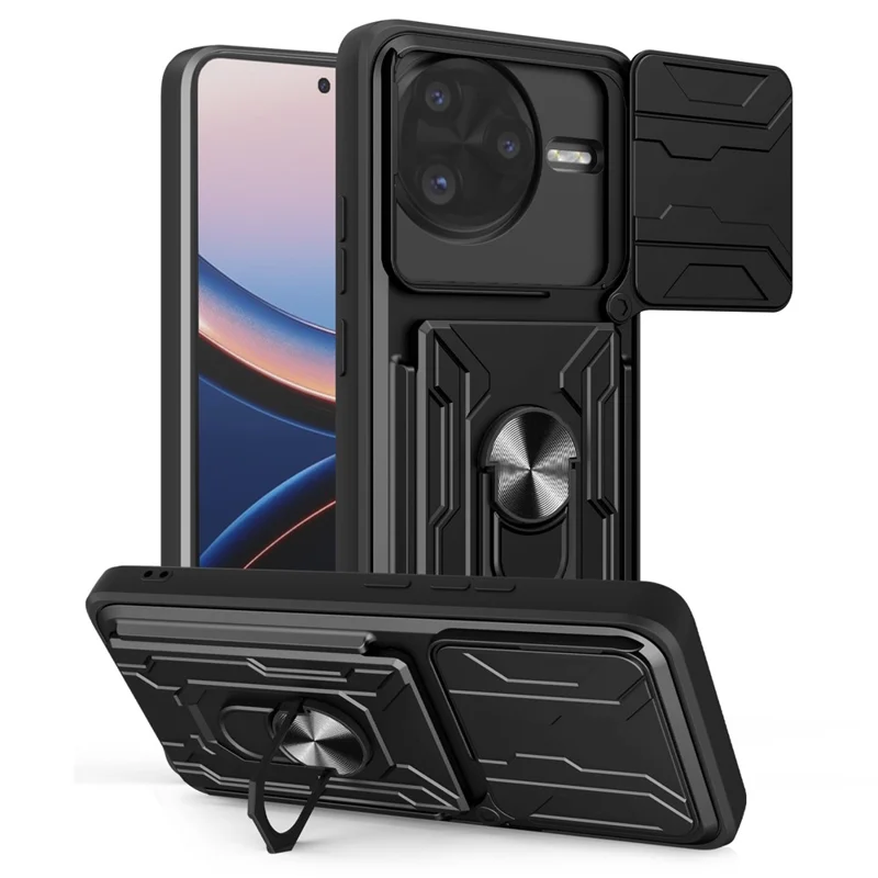 Per Xiaomi Poco F7 Ultra 5G Cover PC + TPU con Supporto e Scorrevole Fotocamera - Nero