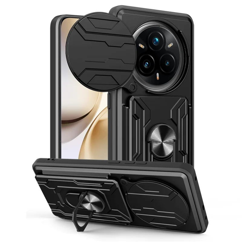 Per Realme 14 Pro+ 5G Custodia PC + TPU Supporto Telefono Copertura posteriore con Cursore fotocamera - Nero